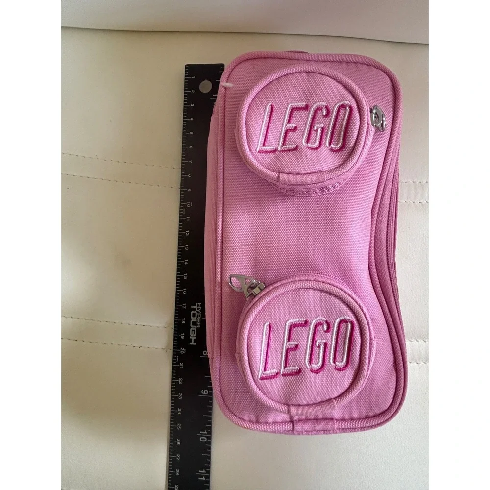LEGO Brick Pouch Pink Canvas Pencil Case Travel Organizer Bag 2x1 Stud Design